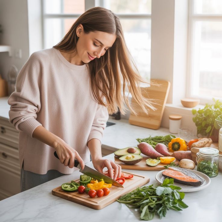 Person som planlegger et balansert måltid med fargerike ingredienser